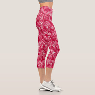 red white floral rustic fashion pattern retro capri leggings