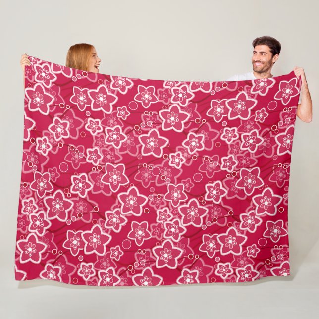 red white floral rustic fashion pattern retro fleece blanket (In Situ)
