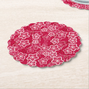 red white floral rustic fashion pattern retro paper coaster