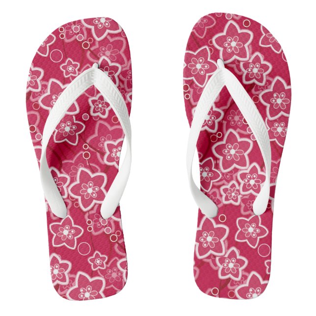 red white floral rustic fashion pattern retro thongs (Footbed)