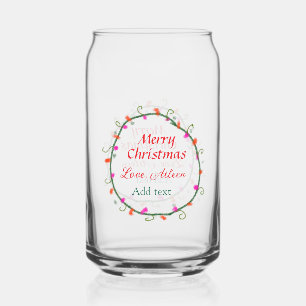 red white floral watercolor wreath merry Christmas Can Glass