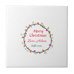 red white floral watercolor wreath merry Christmas Ceramic Tile