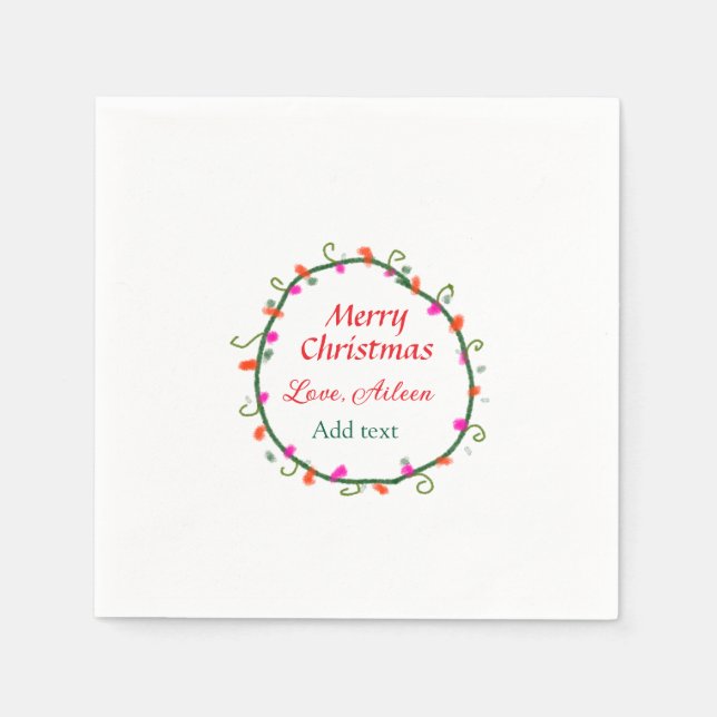 red white floral watercolor wreath merry Christmas Napkin (Front)