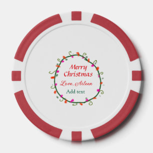 red white floral watercolor wreath merry Christmas Poker Chips