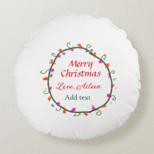 red white floral watercolor wreath merry Christmas Round Cushion