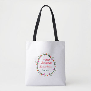red white floral watercolor wreath merry Christmas Tote Bag