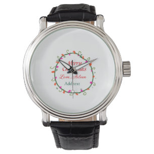 red white floral watercolor wreath merry Christmas Watch