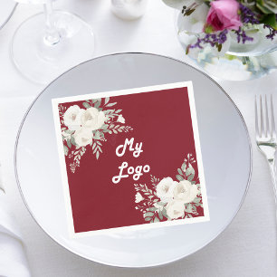 Red white florals business logo napkin