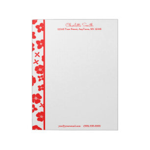 Red & White Flower Border Personalised Letterhead Notepad