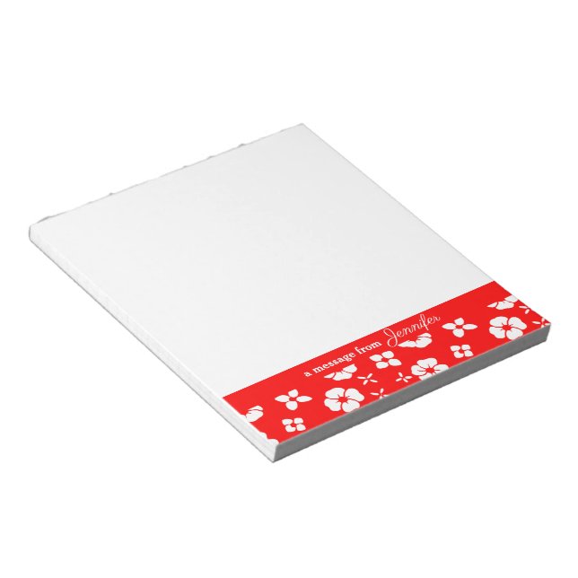Red/White Flower Border Personalised Notepad (Angled)