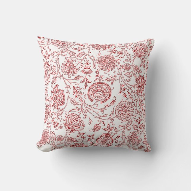 Red & White Flower Pattern Cushion (Front)