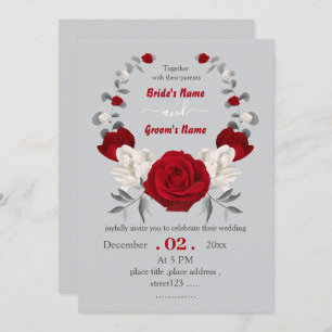 red & white flowers botanical wreath wedding invitation