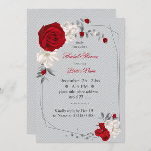 red & white flowers geometric bridal shower invitation