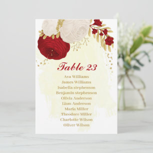 red & white flowers gold seating chart card