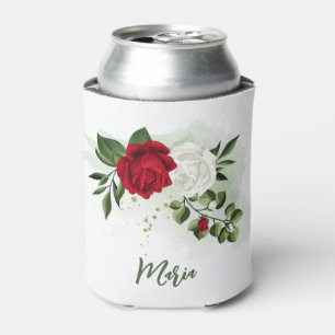 Red & white flowers greenery botanical can cooler