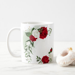 Red & white flowers greenery botanical coffee mug