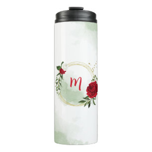 Red & white flowers greenery botanical thermal tumbler