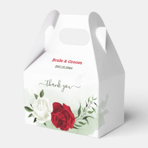 Red & white flowers greenery botanical wedding favour box