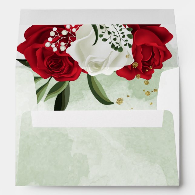 red & white flowers greenery wedding envelope (Back (Bottom))