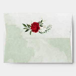 red & white flowers greenery wedding envelope