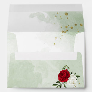 red & white flowers greenery wedding envelope