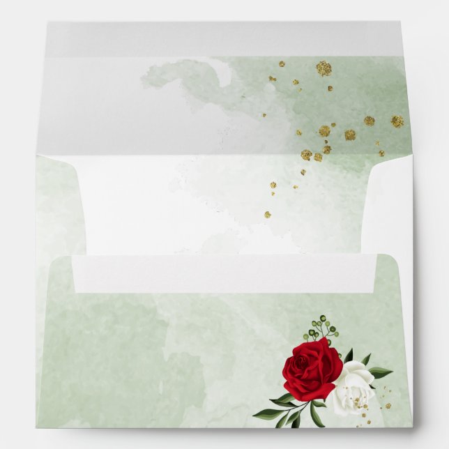 red & white flowers greenery wedding envelope (Back (Bottom))