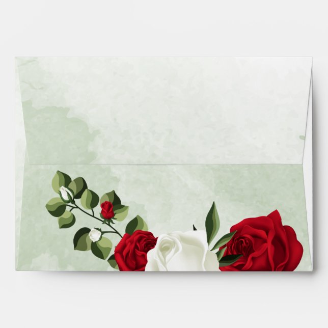 red & white flowers greenery wedding envelope (Back (Top Flap))