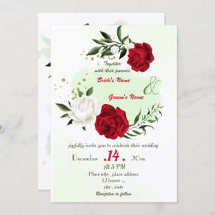 red white flowers greenery wedding invitation