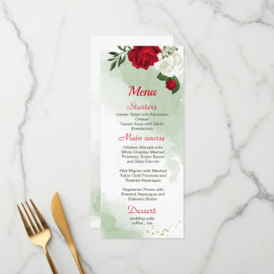 red white flowers greenery wedding menu