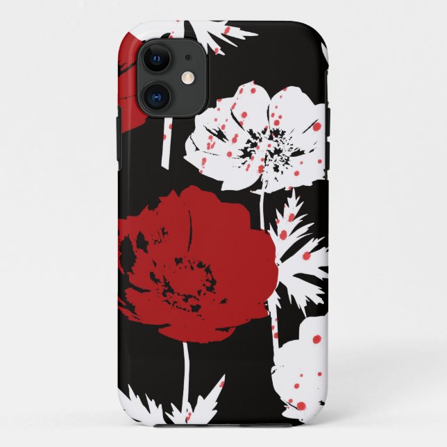 Red, white flowers on black  Case-Mate iPhone case (Back)