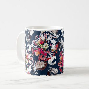 Red, white flowers on blue. coffee mug
