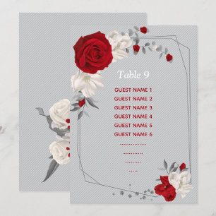 red & white flowers seating chart table number