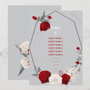 red & white flowers seating chart table number