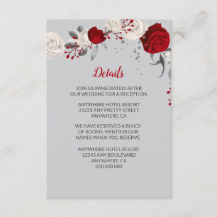 Red & white flowers silver leaves details enclosure card