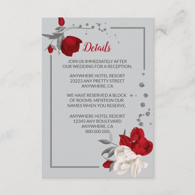 Red & white flowers silver leaves details enclosure card (Front)