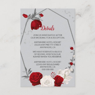 Red &white flowers silver leaves geometric details enclosure card