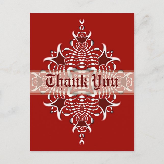 Red & White Fractal Emblem Thank You Postcard (Front)