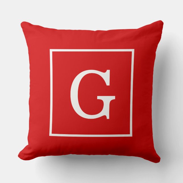 Red White Framed Initial Monogram Cushion (Front)