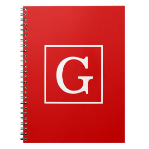 Red White Framed Initial Monogram Notebook
