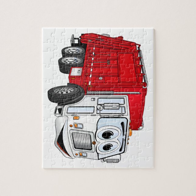 Red White Garbage Truck Cartoon Jigsaw Puzzle (Vertical)
