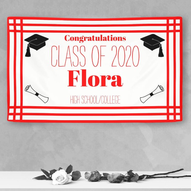 Red White Geometric Graduation Party Banner (Creator Uploaded)