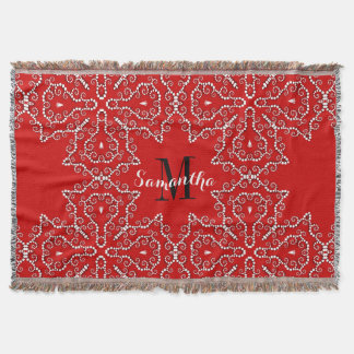 Red White Geometric Maple Woven Throw Blanket