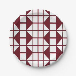 Red White Geometric Party Paper Plate