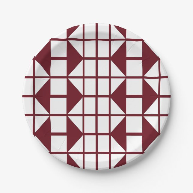 Red White Geometric Party  Paper Plate (Front)