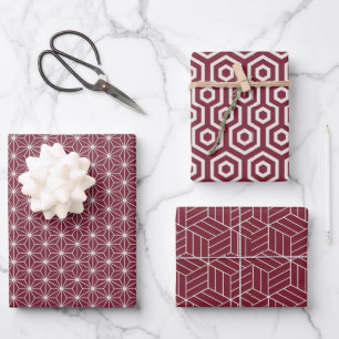 Red + White Geometric Pattern   Wrapping Paper Sheet