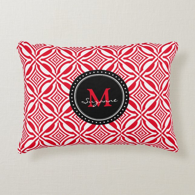 Red White Geometric Reversed Pattern Decorative Cushion (Front)