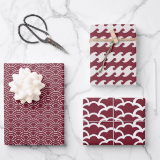 Red + White Geometric Wave Pattern | Wrapping Paper Sheet