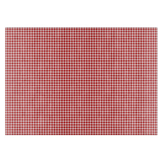 Red-White Gingham-11 x 8 GLASS CUTTING BOARD (Front)