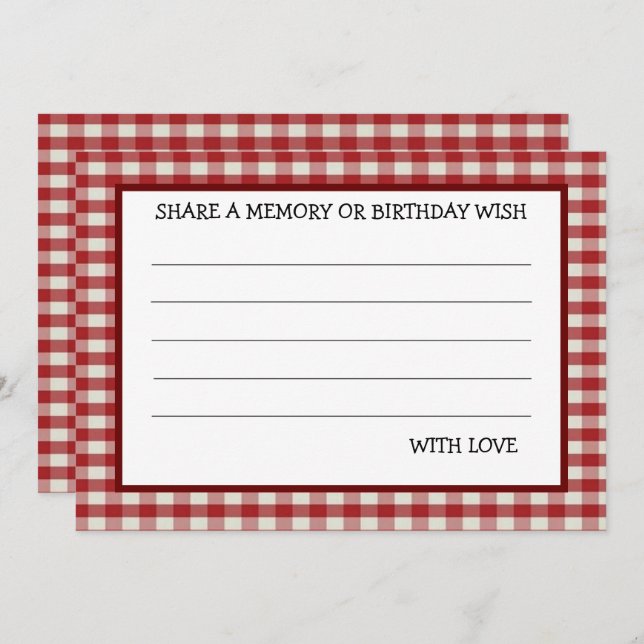 Red White Gingham Birthday Party Game Card (Front/Back)