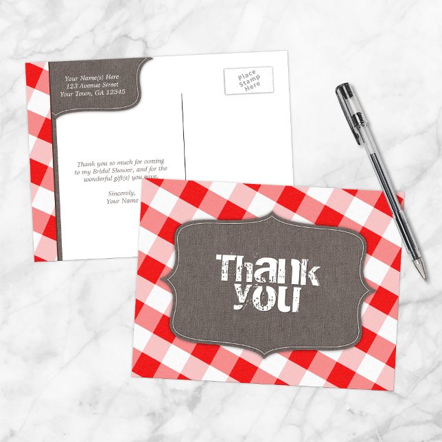 Red & White Gingham Canvas Thank You Postcards (Creator Uploaded)